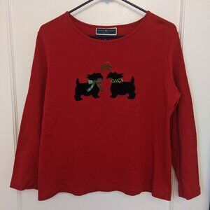 Karen Scott Petites Scotty Dog Christmas Shirt Sz PL